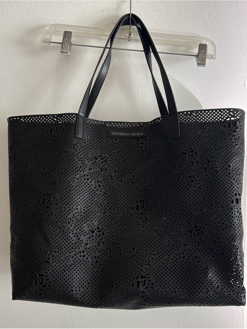 Victoria's Secret Black Laser-Cut Perforated Tote Bag